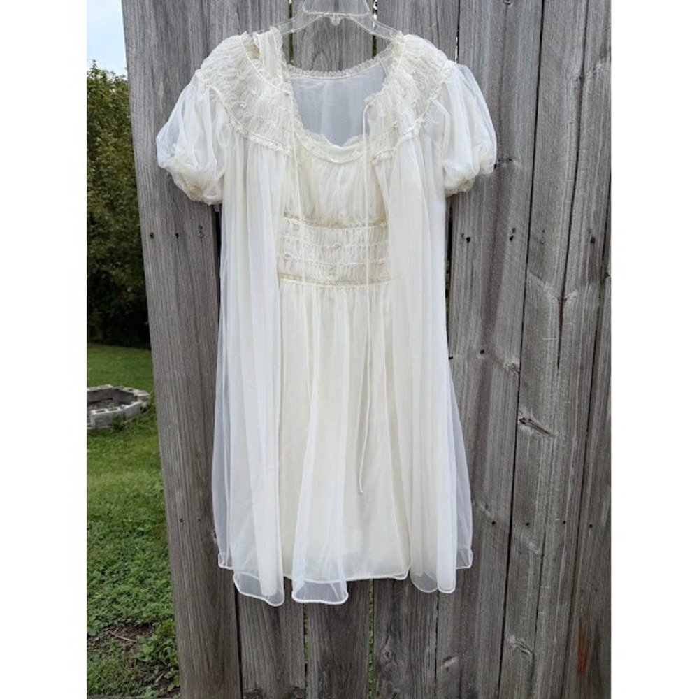 Vintage Coquette Gotham Gold Stripe Nightgown Robe Set 34 White Ethereal Bridal